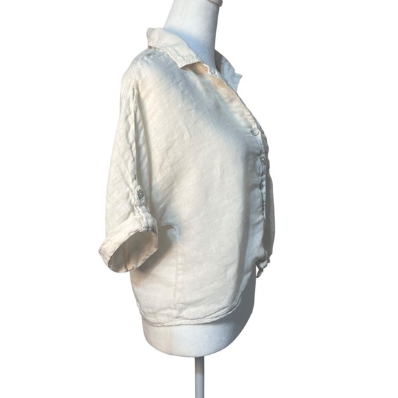 Cloth & Stone Anthropologie 100% Linen White Tie-Front Short Sleeve Crop Blouse - Picture 5 of 9